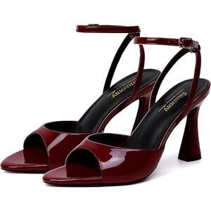 Susanny Womens Size 8.5 Wine Red Open Toe 4.25" Heel Ankle Strap Sandal Shoes